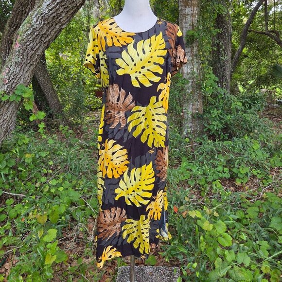 Vintage MAMO HOWELL Hawaiian Aloha Tropical Floral Midi Muumuu Dress Monstera 10 - Picture 1 of 12